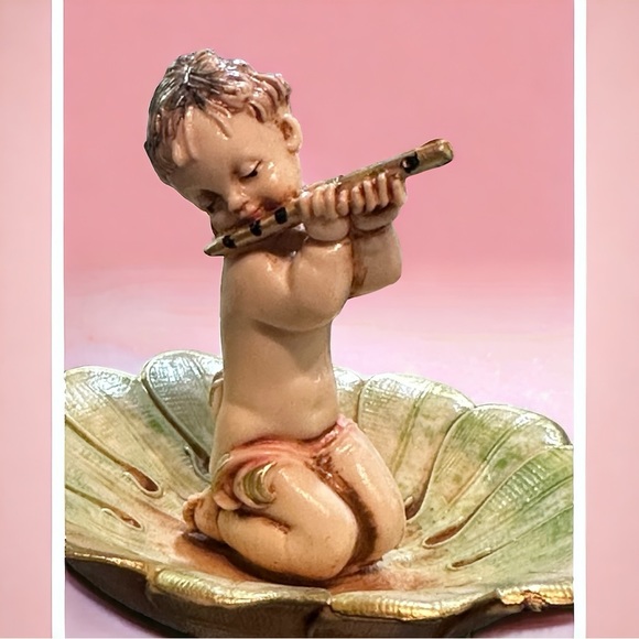 Fontanini Depose Italy Garden Cherub Figurine Flute Bird Bath #87 Spider Mark - Picture 5 of 7